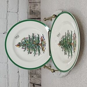 Spode Christmas Tree Classic Mint Vintage Ceramic Set of Two Dinner Plates